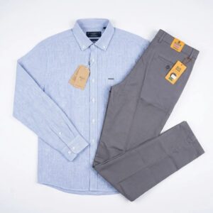 ست نیمه‌رسمی و کلاسیک اداری آبی آسمانی ملایم و طوسی فیلی