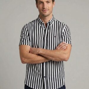 پیراهن آستین کوتاه مردانه کتان Tommy Hilfiger - Slim Fit راه‌راه