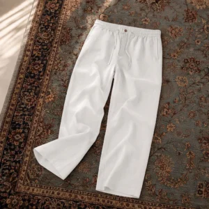 شلوار لینن مردانه نیم بگ H&M -سفید
