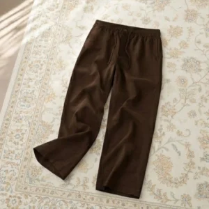 شلوار لینن مردانه نیم بگ خنک و راحت برند H&M - قهوهای