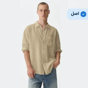 پیراهن کنفی آستین بلند مردانه وارداتی اچ - کرم نخودی