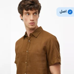 پیراهن لینن آستین کوتاه مردانه وارداتی برند Next- آجری