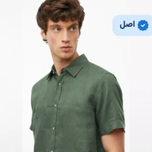 پیراهن لینن آستین کوتاه مردانه وارداتی برند Next- سبز یشمی