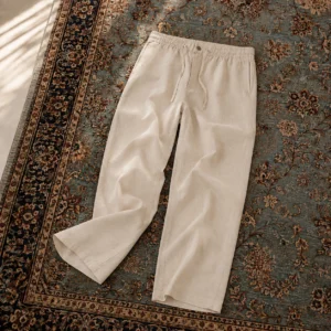 شلوار لینن مردانه نیم بگ H&M - کرم تیره