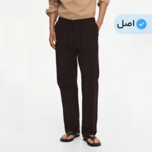 شلوار لینن مردانه نیم بگ خنک و راحت برند H&M - قهوه‌ای