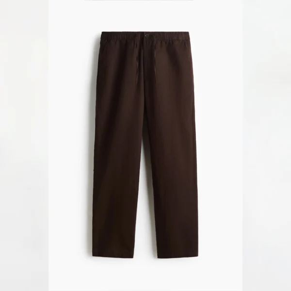شلوار لینن مردانه نیم بگ خنک و راحت برند H&M - قهوه‌ای - تصویر ۸