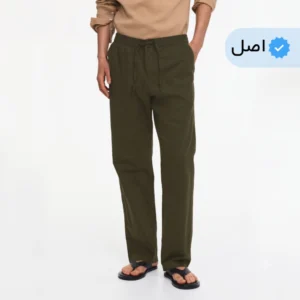 شلوار لینن مردانه نیم بگ خنک و راحت برند H&M -سبز ارتشی