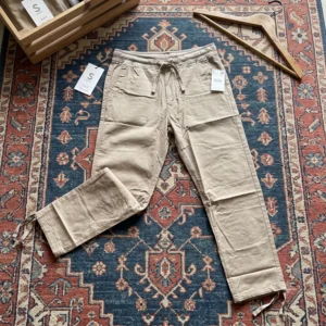 شلوار خنک مردانه کتان کاغذی رگولار pull a bear- کرم روشن