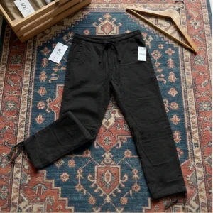 شلوار کتان کاغذی مردانه خنک و تابستانی رگولار برند pull and bear- مشکی