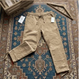 شلوار خنک مردانه کتان کاغذی رگولار برند pull a bear- کرم تیره