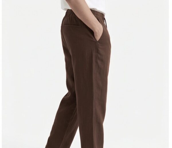 شلوار لینن نیم بگ H&M -قهوه ای تیره