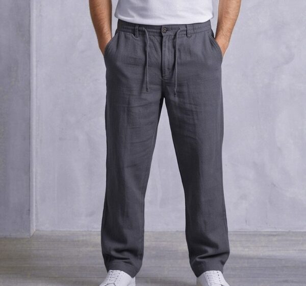 شلوار لینن کمرکش نیم بگ pull and bear طوسی فیلی