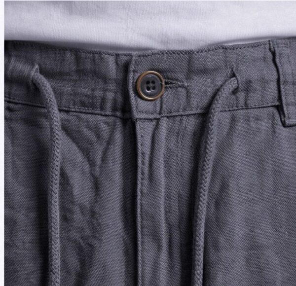 شلوار لینن کمرکش نیم بگ pull and bear طوسی فیلی