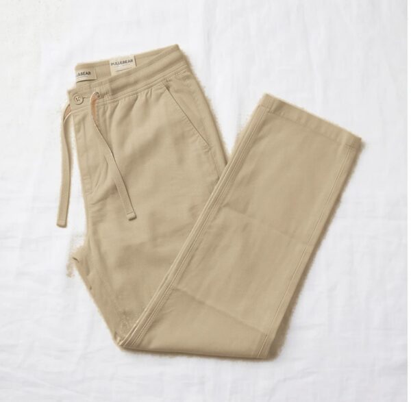 شلوار کتان کاغذی رگولار pull a bear- کرم تیره