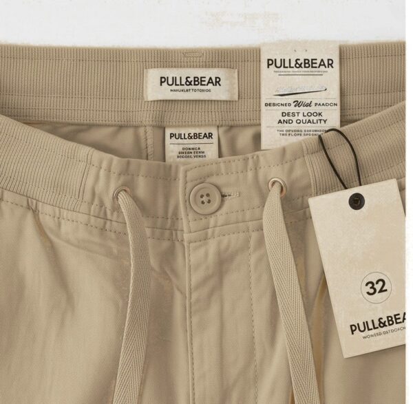 شلوار کتان کاغذی رگولار pull a bear- کرم تیره