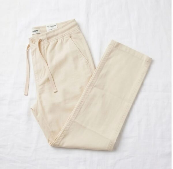 شلوار کتان کاغذی رگولار pull a bear- کرم روشن