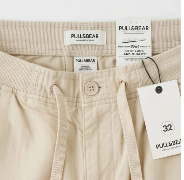 شلوار کتان کاغذی رگولار pull a bear- کرم روشن