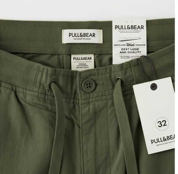 شلوار کتان کاغذی رگولار pull a bear- سبز تیره ارتشی
