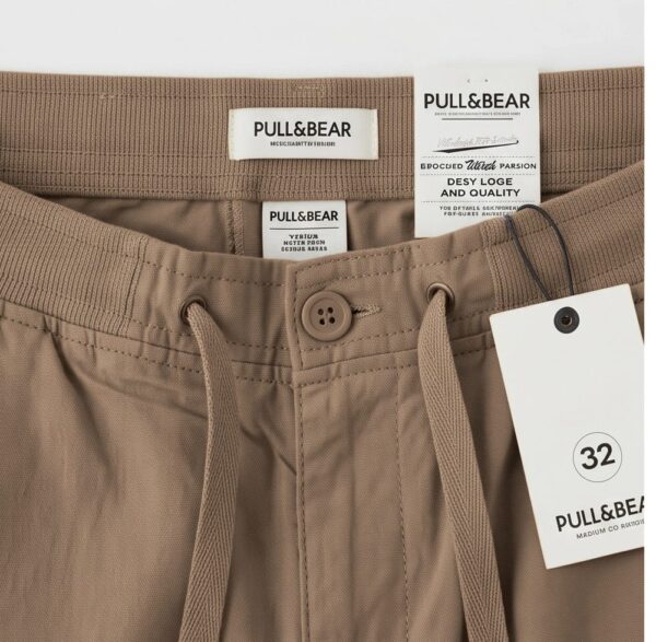 شلوار کتان کاغذی رگولار pull a bear- نسکافه ای روشن