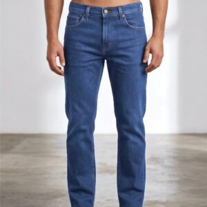 شلوار جین راسته کجراه ساده آبی سیر levis