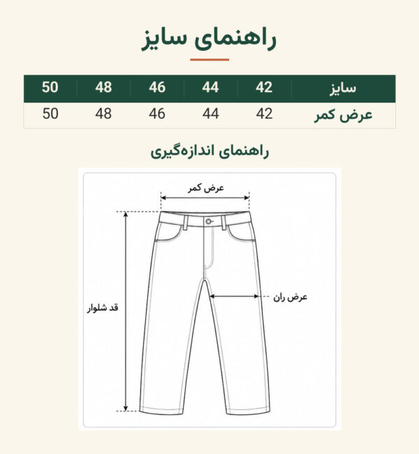 راهنمای سایز شلوار کتان برزنتی وارداتی carpenter – رنگ قهوه ای عسلی