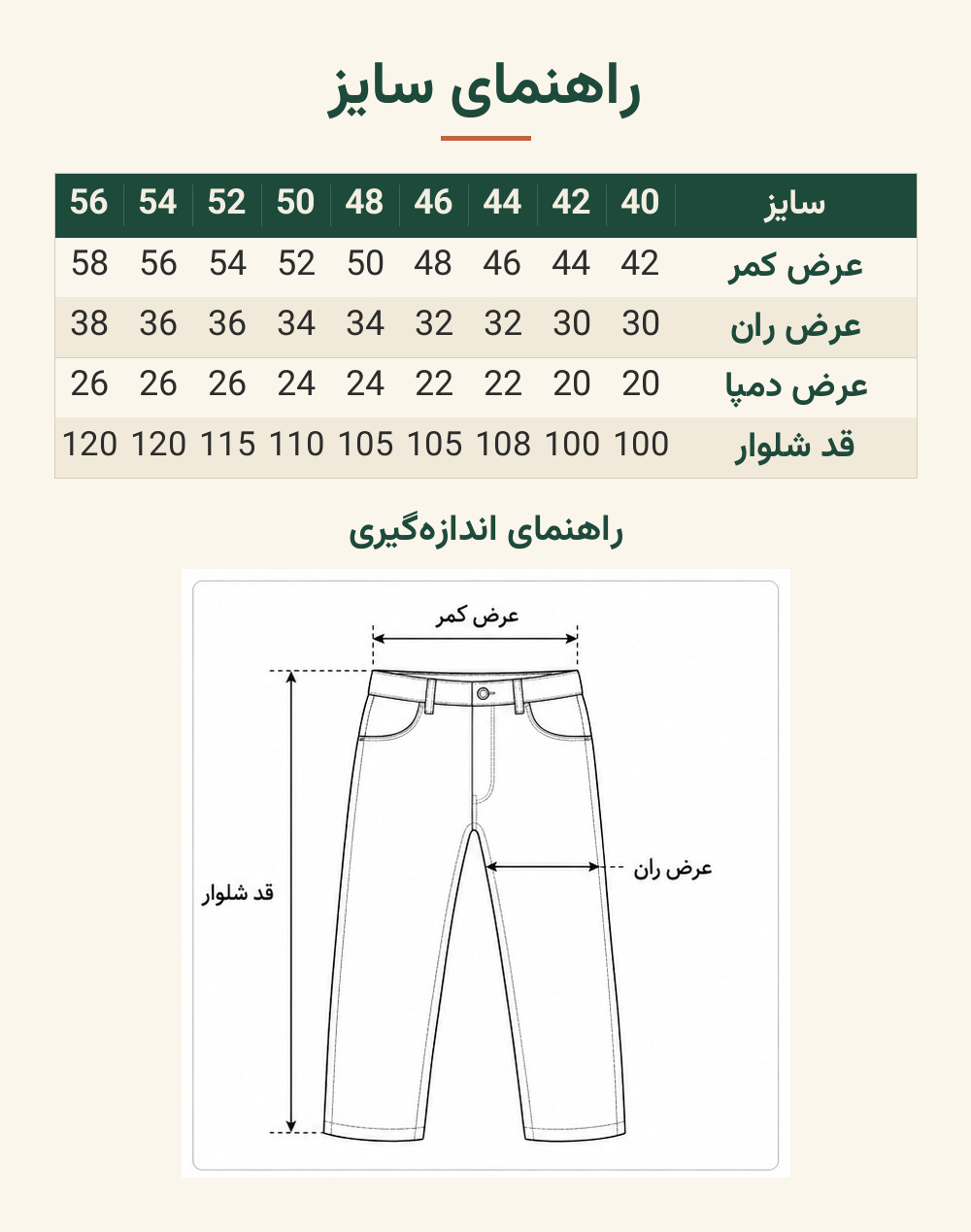 راهنمای سایز شلوار کتان برزنتی Carpenter برند ariet- طوسی تیره