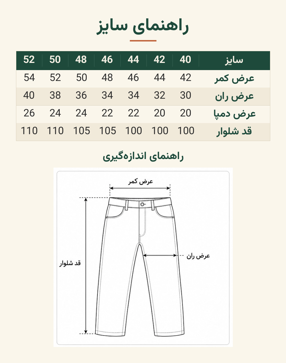 راهنمای سایز شلوار لینن راسته مردانه وارداتی برند اچ اند ام- سبز پسته ای