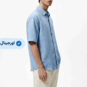 پیراهن آستین کوتاه لینن وارداتی ZARA- آبی