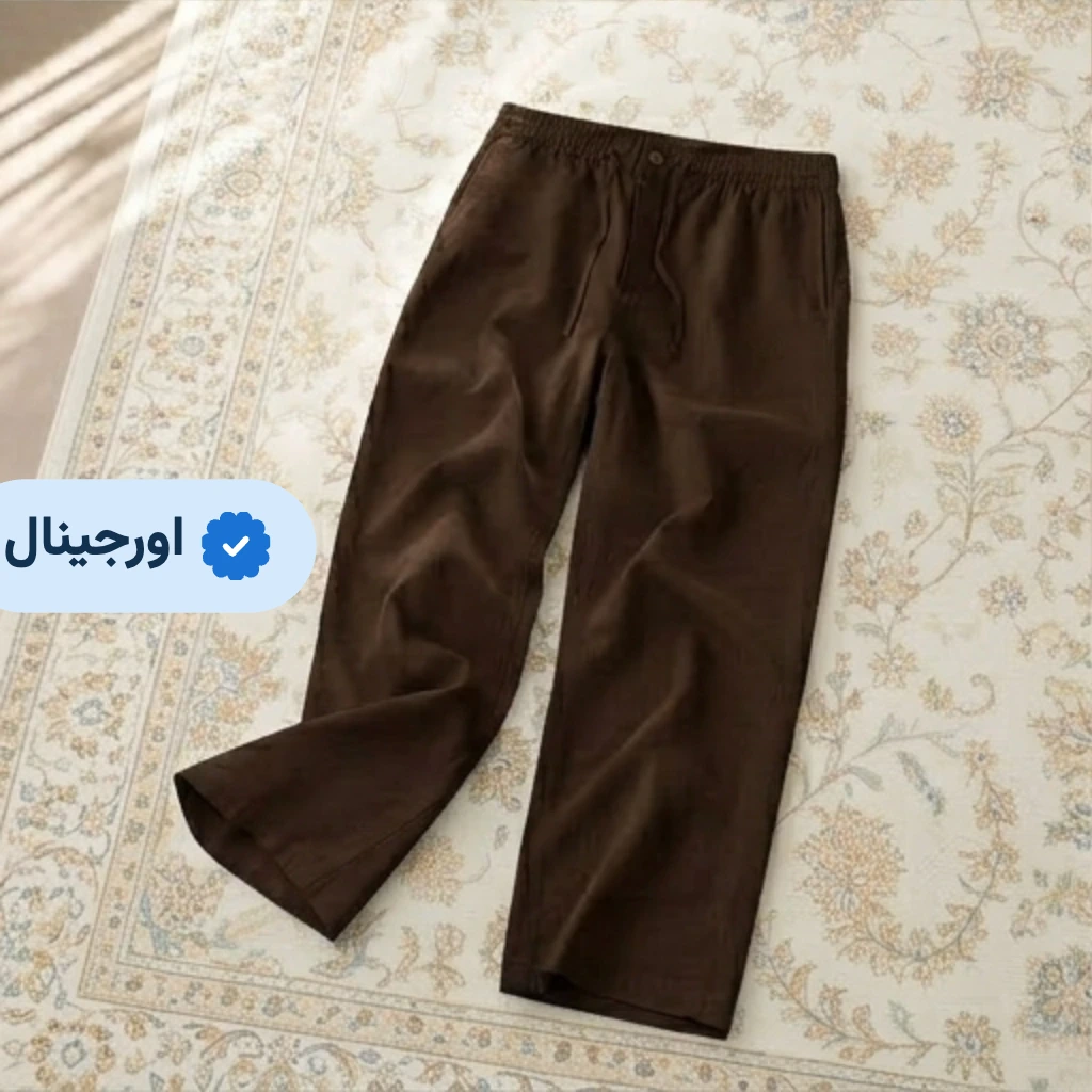 شلوار لینن مردانه نیم بگ خنک و راحت برند H&M – قهوه‌ای