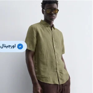 پیراهن آستین کوتاه لینن خنک مردانه برند ZARA- سبز زیتونی