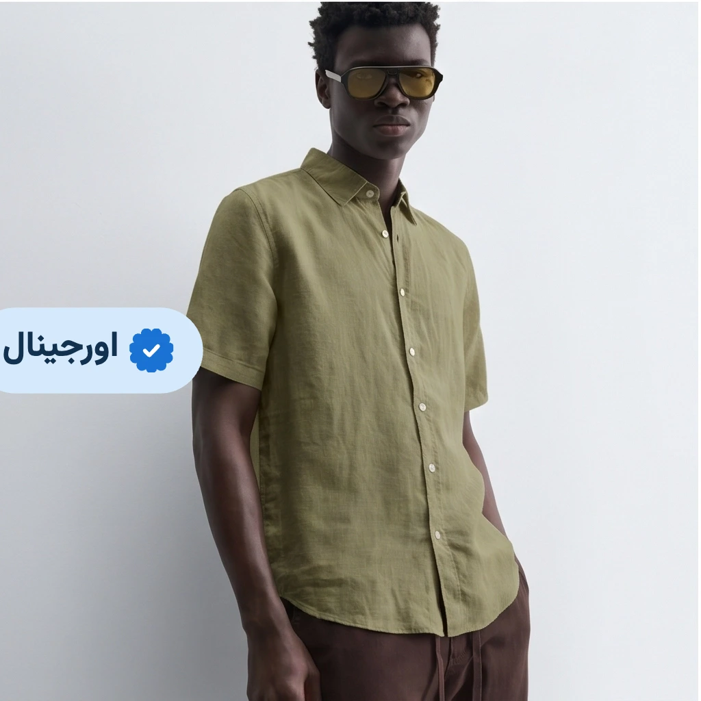 پیراهن آستین کوتاه لینن خنک مردانه برند ZARA- سبز زیتونی