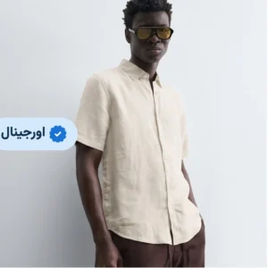 پیراهن آستین کوتاه لینن خنک مردانه برند ZARA- کرمی
