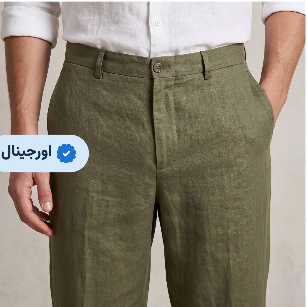 شلوار لینن راسته مردانه وارداتی زارا- سبز ارتشی تیره