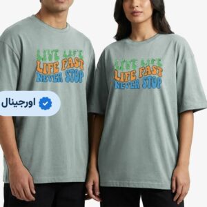 تیشرت باکسی طرحدار Live Life وارداتی-سفید