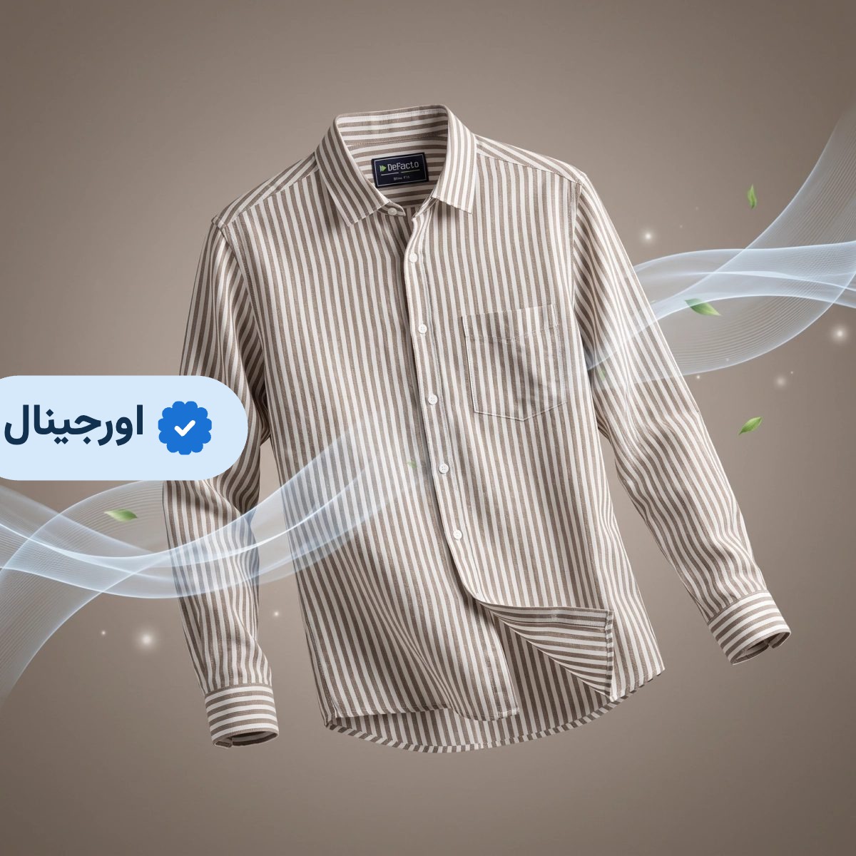 پیراهن لینن مردانه آستین بلند راه راه وارداتی Defacto - سبز زیتونی (کپی)