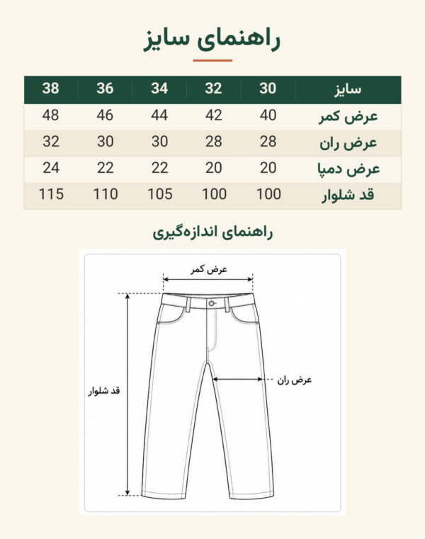 راهنمای سایز شلوار جین مردانه اسلیم اورجینال برند CandA