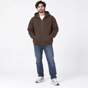 سویشرت کلاهدار تمام زیپ رنگ قهوه‌ای وارداتی برند thread&cloth