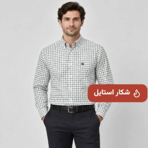 پیراهن کلاسیک مردانه آستین بلند چهارخانه DUK سفید سبز