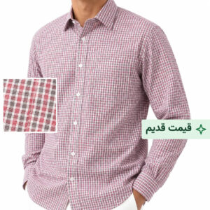 پیراهن مردانه آستین بلند رسمی رنگ قرمز طرح چهارخانه تایلندی قواره کلاسیک کد ۱۱۲