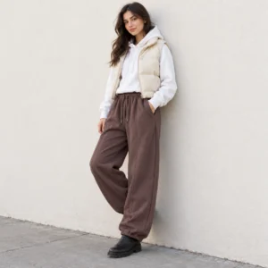 شلوار جاگر قهوه‌ای داخل کرک وارداتی برند Breshka - کد۰۸