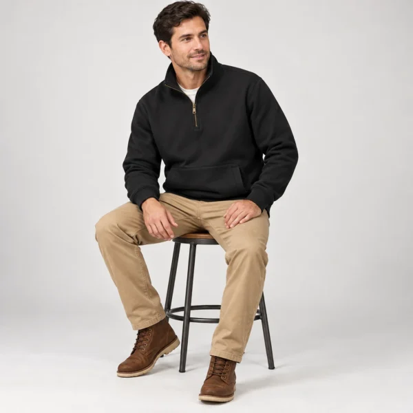 پلیور نیم‌زیپ مردانه ساده مشکی برند MV Sport – کد۱۰