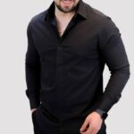 پیراهن دوشین دکمه مخفی مردانه مشکی لخت