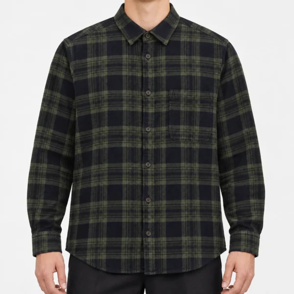 پیراهن پشمی مردانه چهارخانه زیتونی وارداتی برند اچ اند ام H&M – کد۱۱