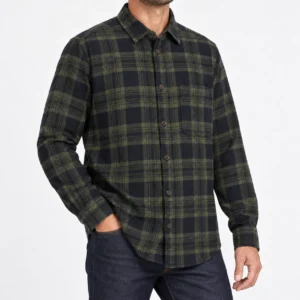 پیراهن پشمی مردانه چهارخانه زیتونی وارداتی برند اچ اند ام H&M - کد۱۱