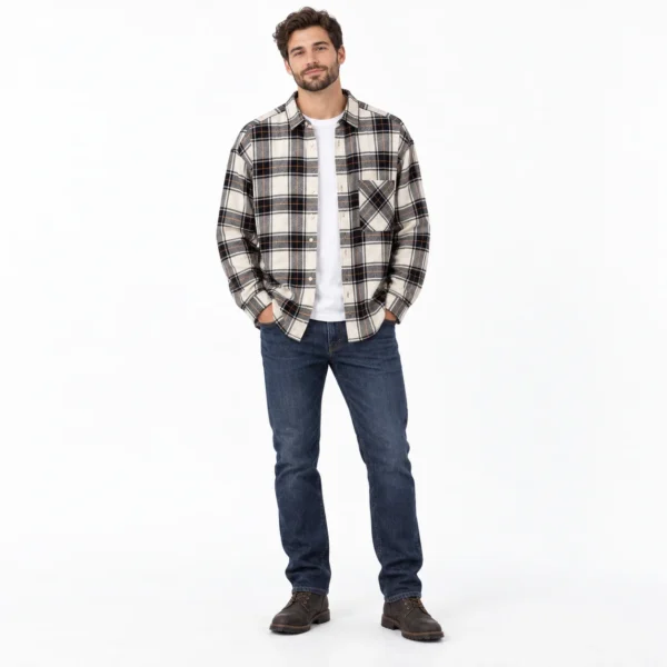 پیراهن پشمی مردانه چهارخانه سفید مشکی وارداتی برند اچ اند ام H&M – کد۰۶