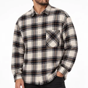 پیراهن پشمی مردانه چهارخانه سفید مشکی وارداتی برند اچ اند ام H&M - کد۰۶