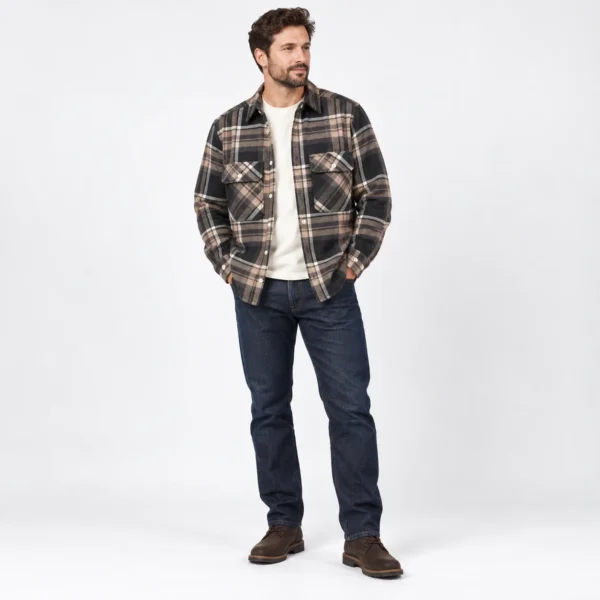 پیراهن پشمی مردانه چهارخانه قهوه‌ای وارداتی برند اچ اند ام H&M – کد۰۴