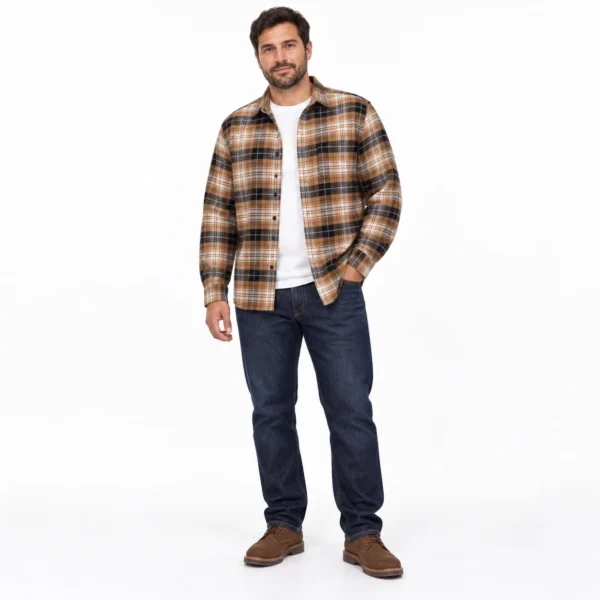 پیراهن پشمی مردانه چهارخانه وارداتی برند اچ اند ام H&M- کد۰۹