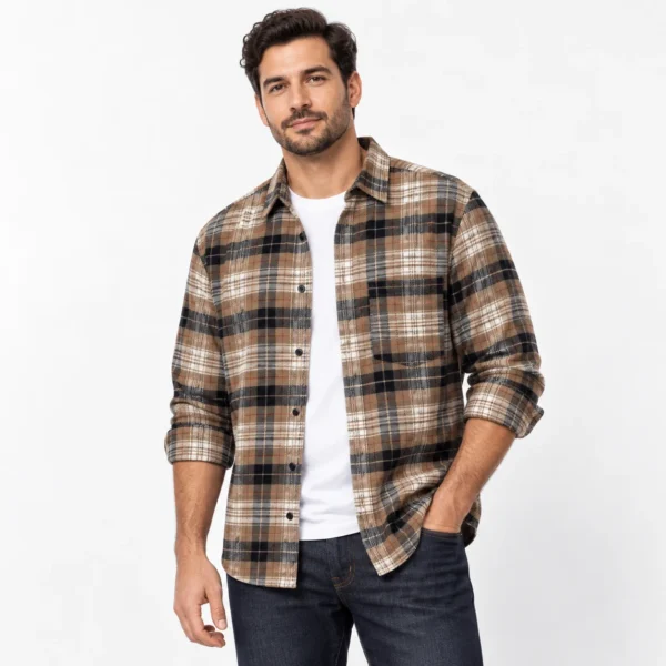 پیراهن پشمی مردانه چهارخانه وارداتی برند اچ اند ام H&M- کد۰۹
