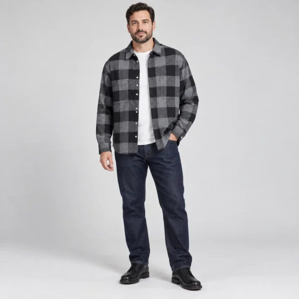 پیراهن پشمی مردانه چهارخانه وارداتی برند اچ اند ام H&M-کد۳۴
